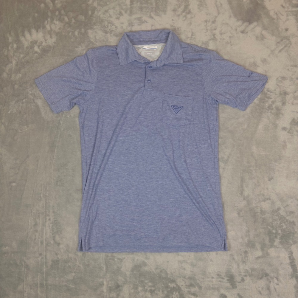 Columbia PFG Polo Shirt Mens Small Blue Short Sleeve Pocket Active Fit FM6620